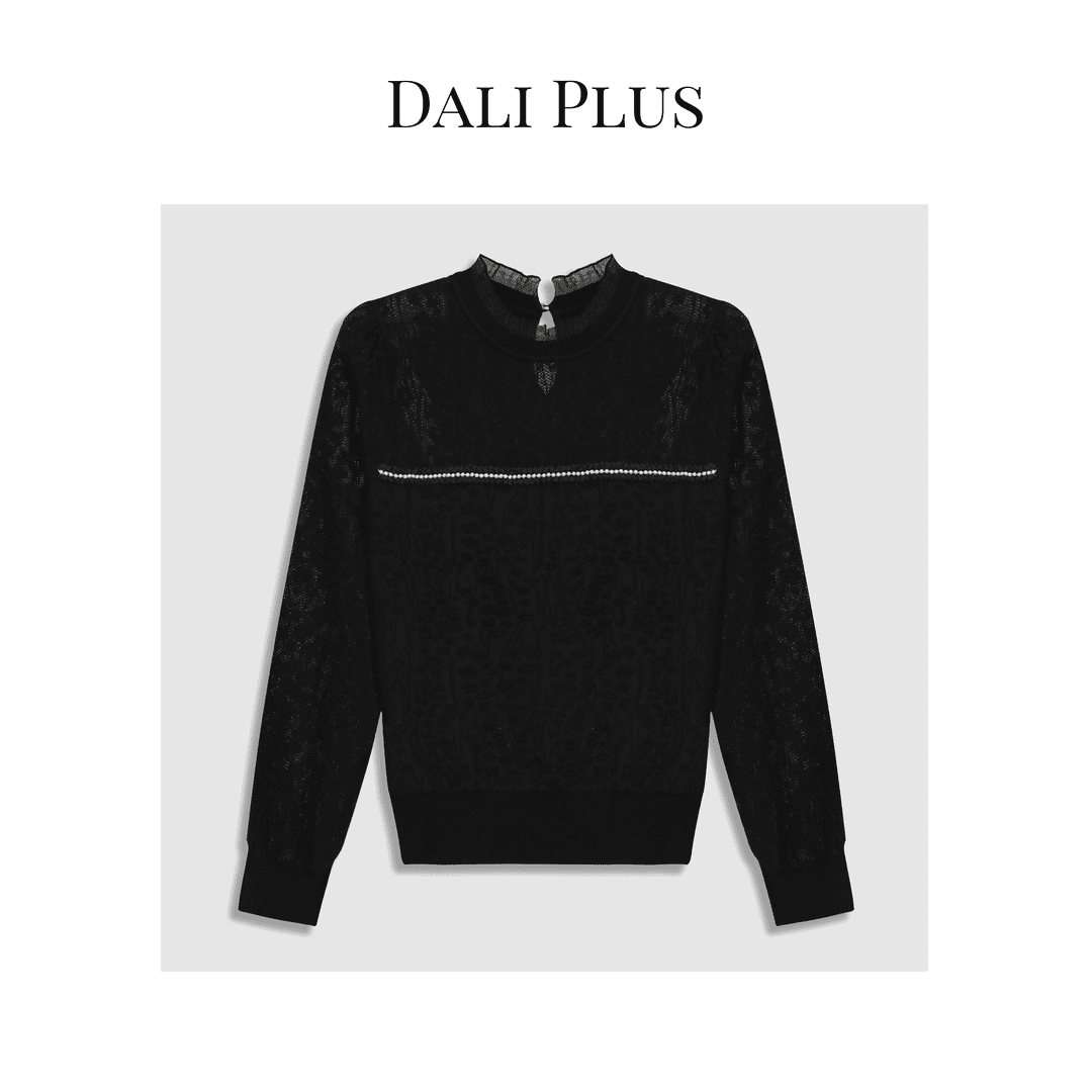 DALI PLUS羊毛针织镂空提花钉珠装饰设计长袖针织衫慵懒风-G678