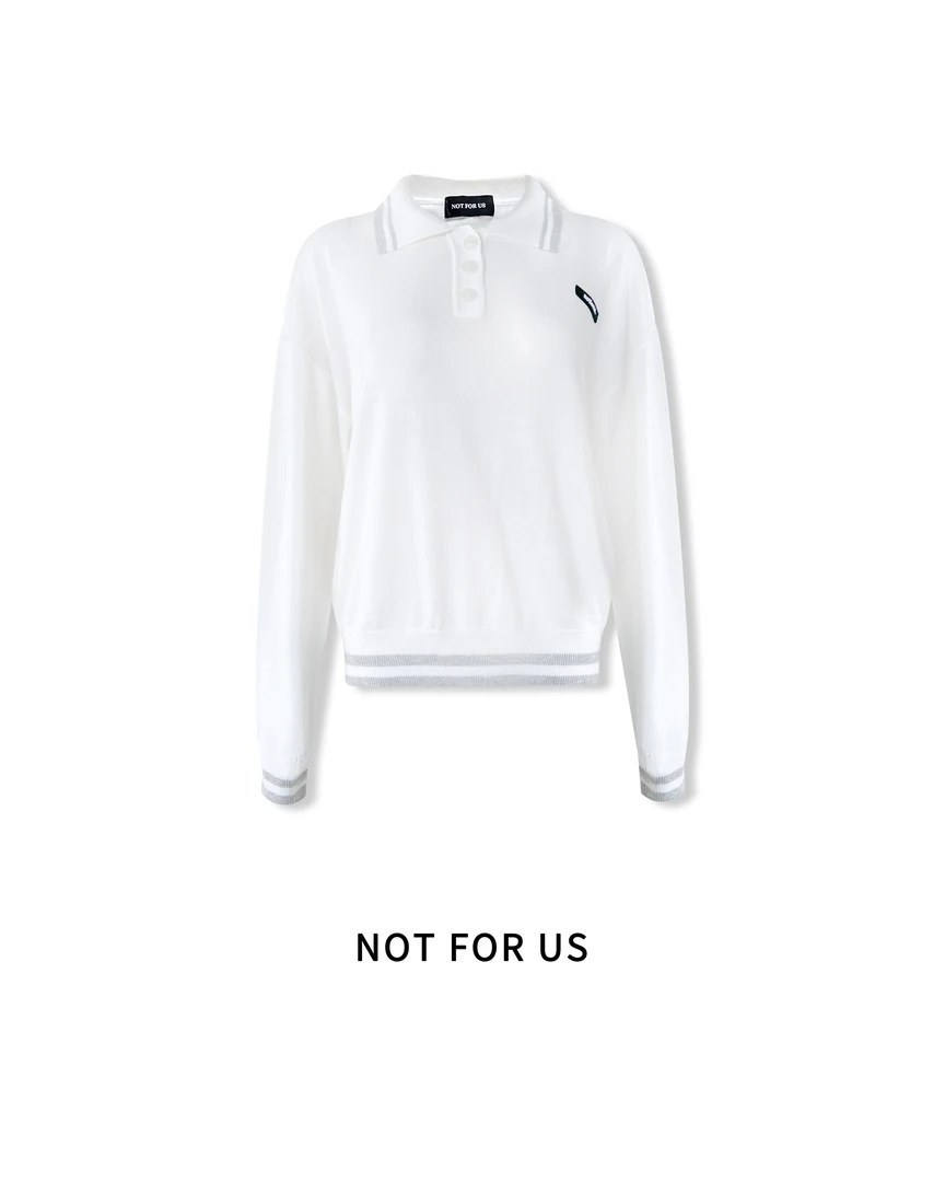 NOT FOR US 白色/藏青色翻领拼色针织衫/裙子