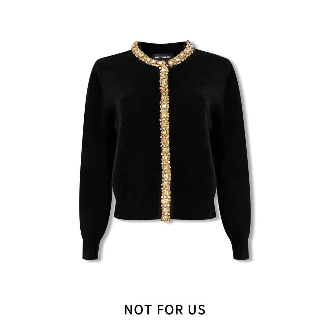 NOT FOR US25SS白色/黑色/棕色/灰色钻饰金边针织衫