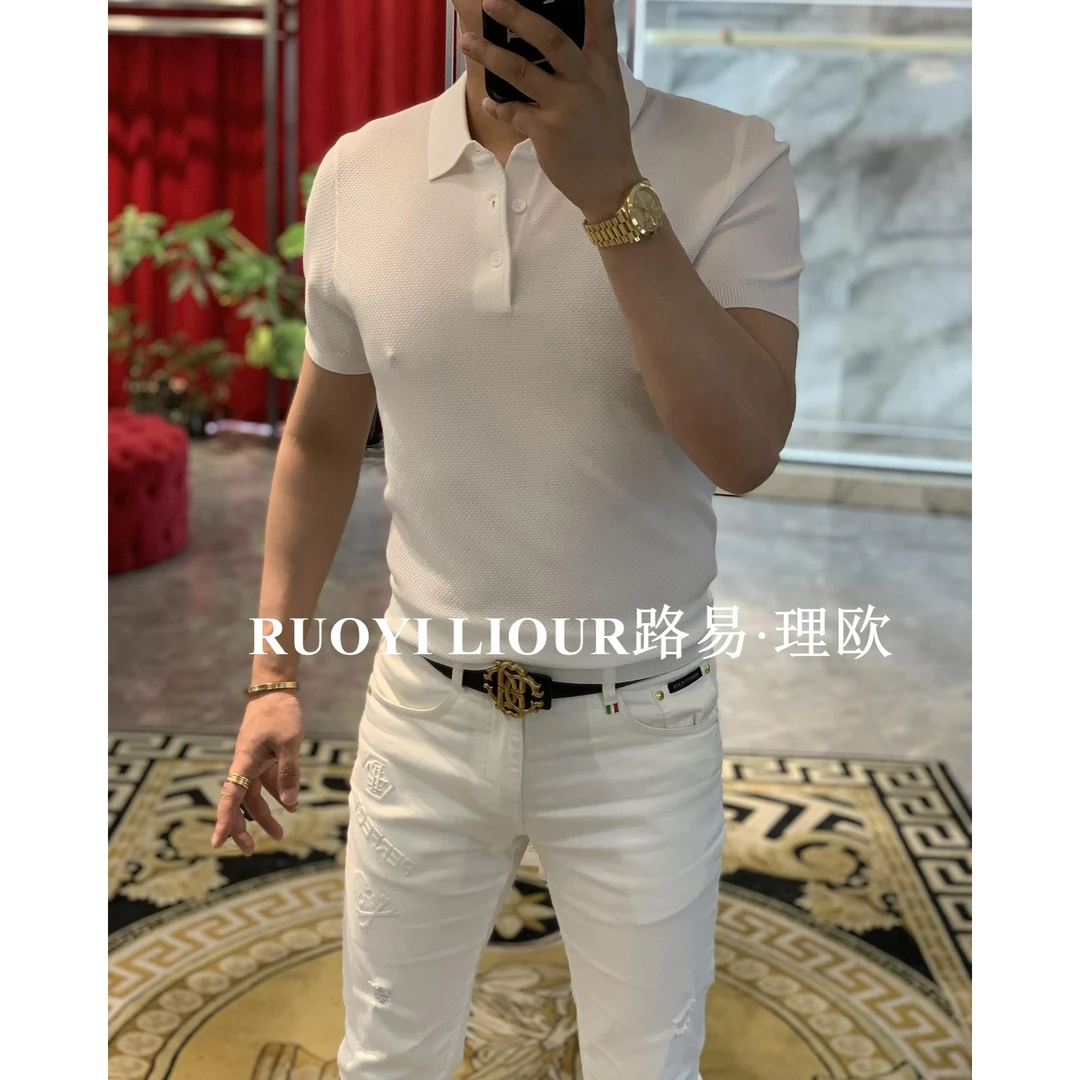 【路易理欧】2024夏透气欧货时尚纯色粘纤纽扣针织polo衫62033