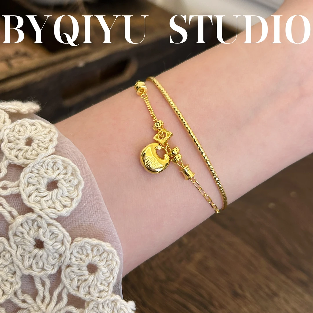 925银手链 S925金色胖福福袋可调节手链