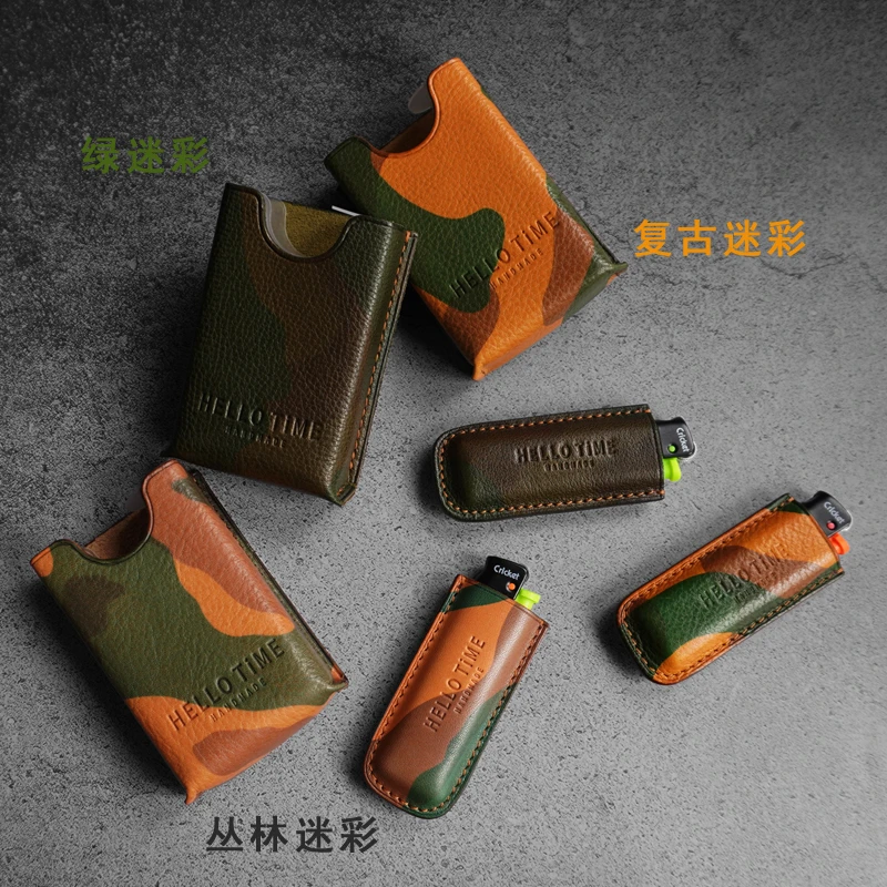 minerva box多脂软植鞣牛皮火机套迷彩草蜢比克一次性打火机皮套