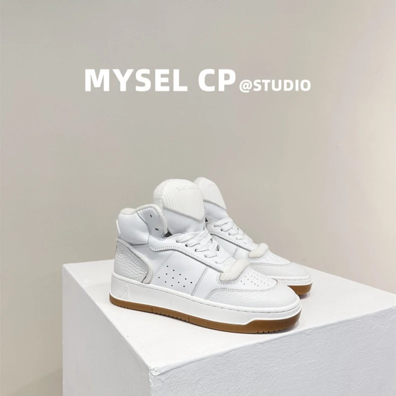 MYSEL CP四季出游时尚厚底百搭高帮休闲舒适系带小白鞋女板鞋
