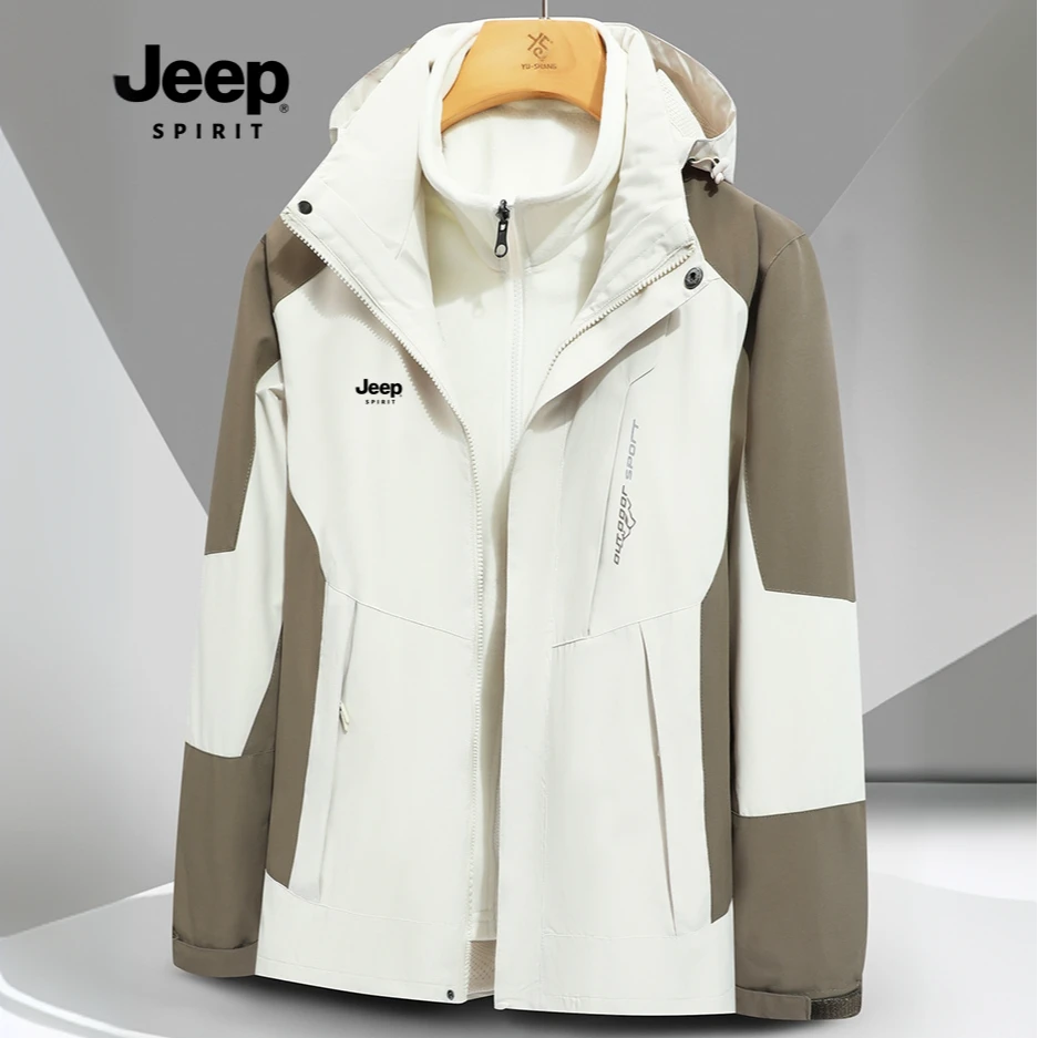 JEEPSPIRIT吉普户外可拆卸春秋男女款多功能三合一冲锋衣保暖