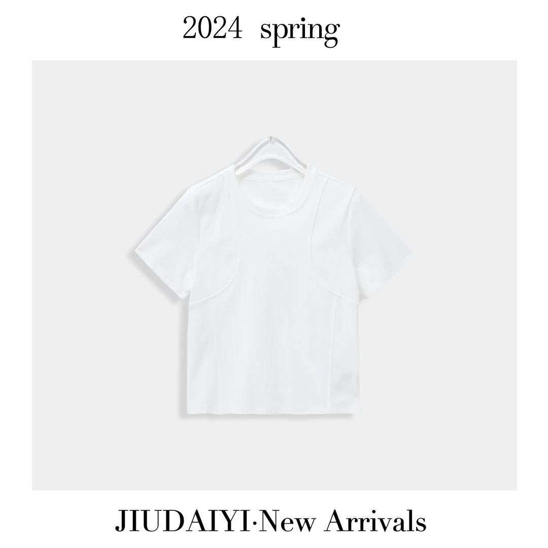 玖黛衣【白日梦幻】新款夏季简约纯色正肩短袖T恤TXPH27629