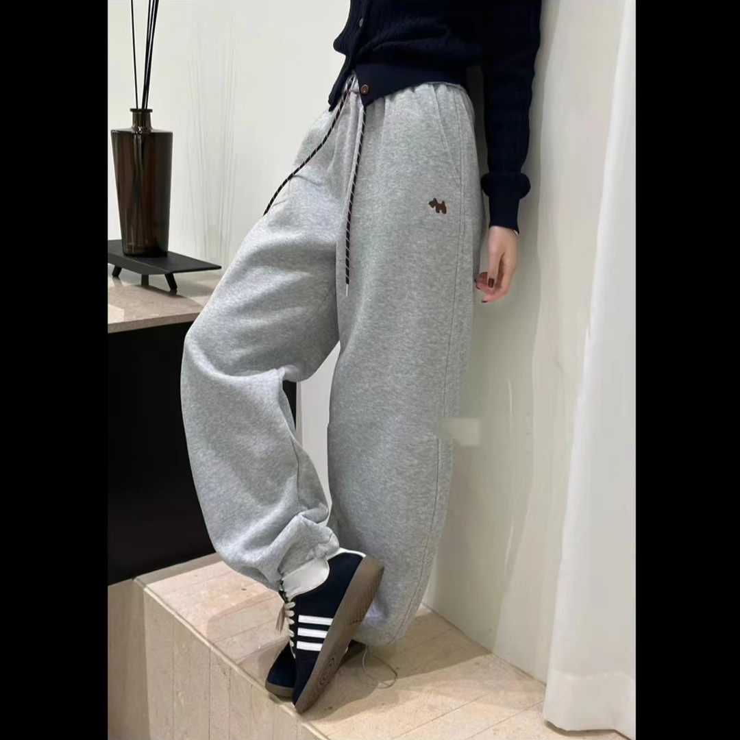 小狗束脚阔腿卫裤加绒加厚