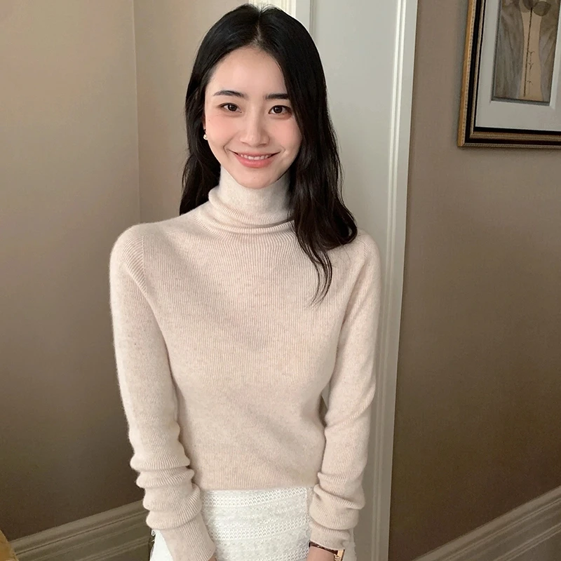 【一线成衣】女士高堆堆领修身显瘦毛衣针织打底秋冬内搭