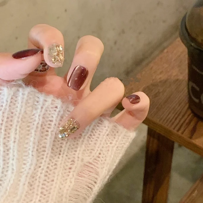 （短T）穿戴甲指甲贴美拉德高级感可拆卸美甲片显白穿戴式美甲片