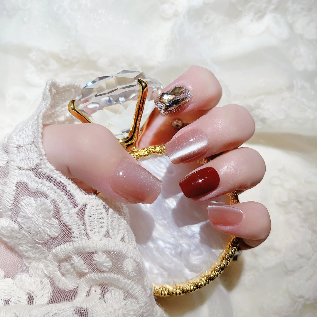 （短款）安哥拉奢钻美甲贴片2025年穿戴甲果冻胶高级感穿戴式假指甲