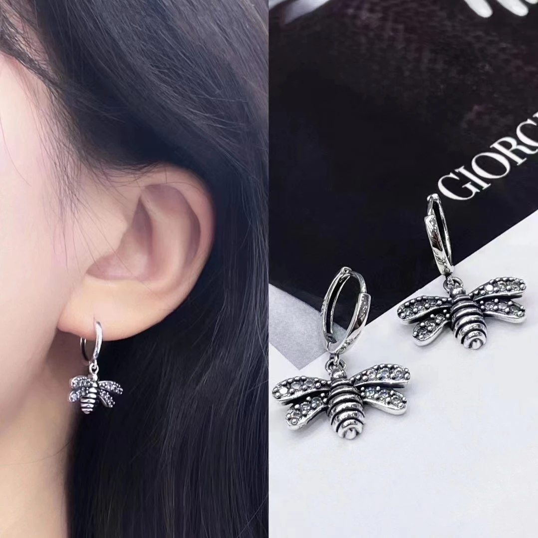 925银耳饰 精工镶锆石小蜜蜂耳环轻奢可爱个性