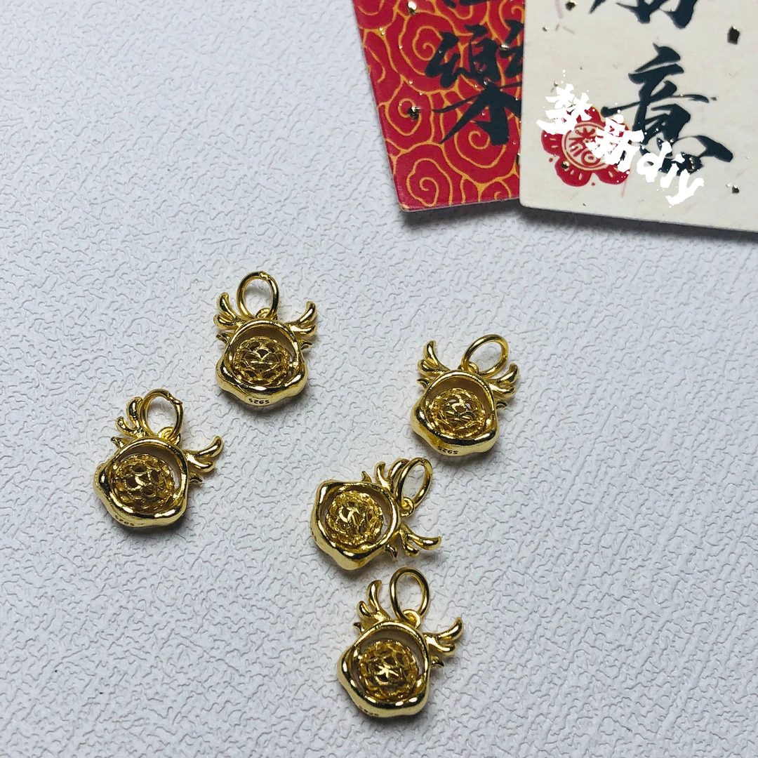 925银银制品 银镀金配件龙头转运珠小滴溜，diy手工精美时尚
