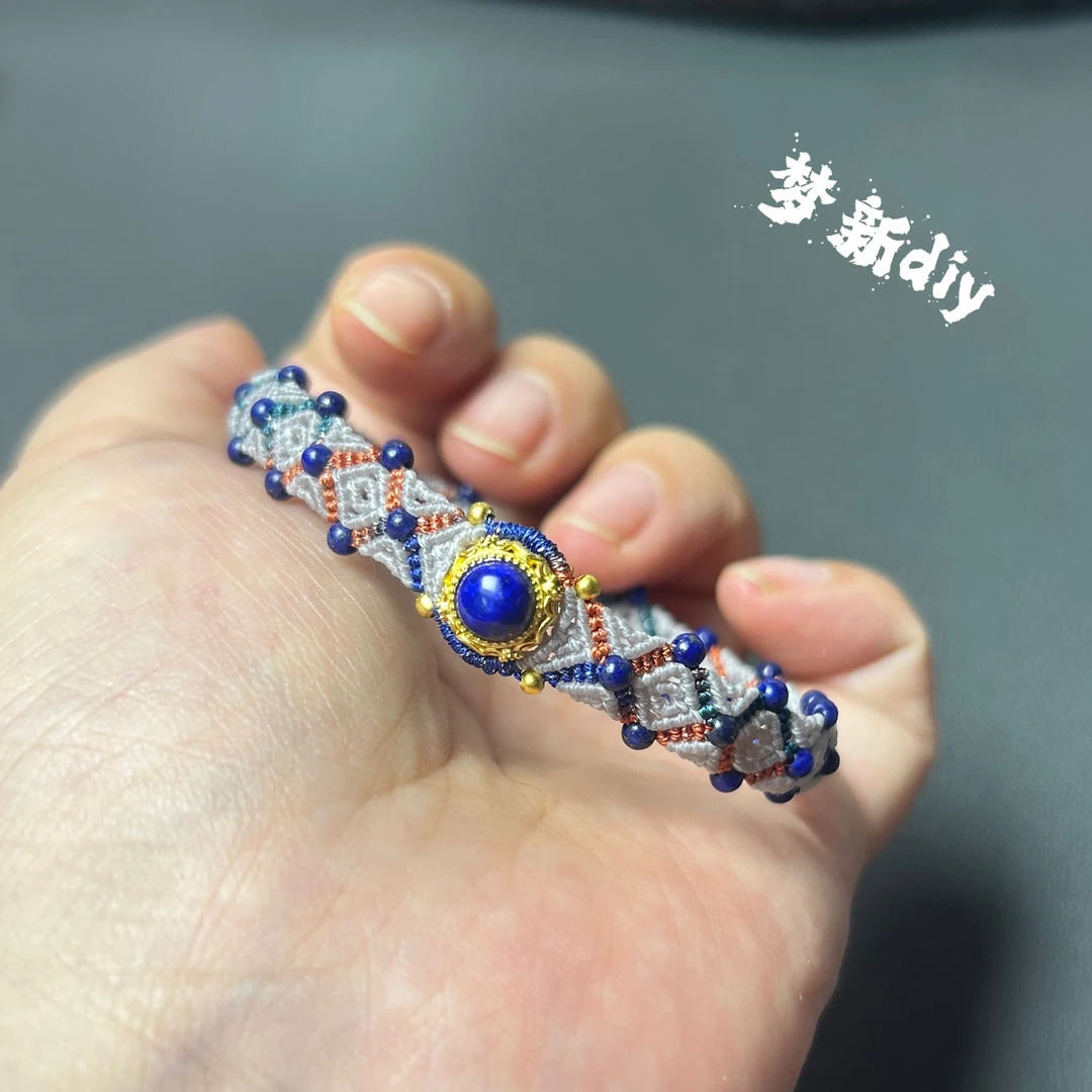 925银镀金青金石手绳材料包（线材仅够编一条）