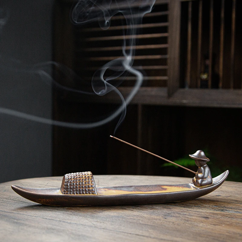 上夏陶瓷线香炉卧式香炉熏香炉家用钓鱼翁香插香座仿古檀香炉室内