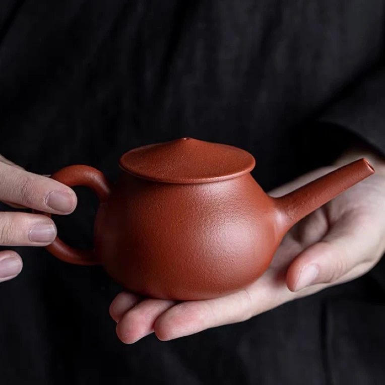 紫砂壶正宗手工小容量茶具侧把功夫茶原矿大红袍朱泥渔翁壶岩