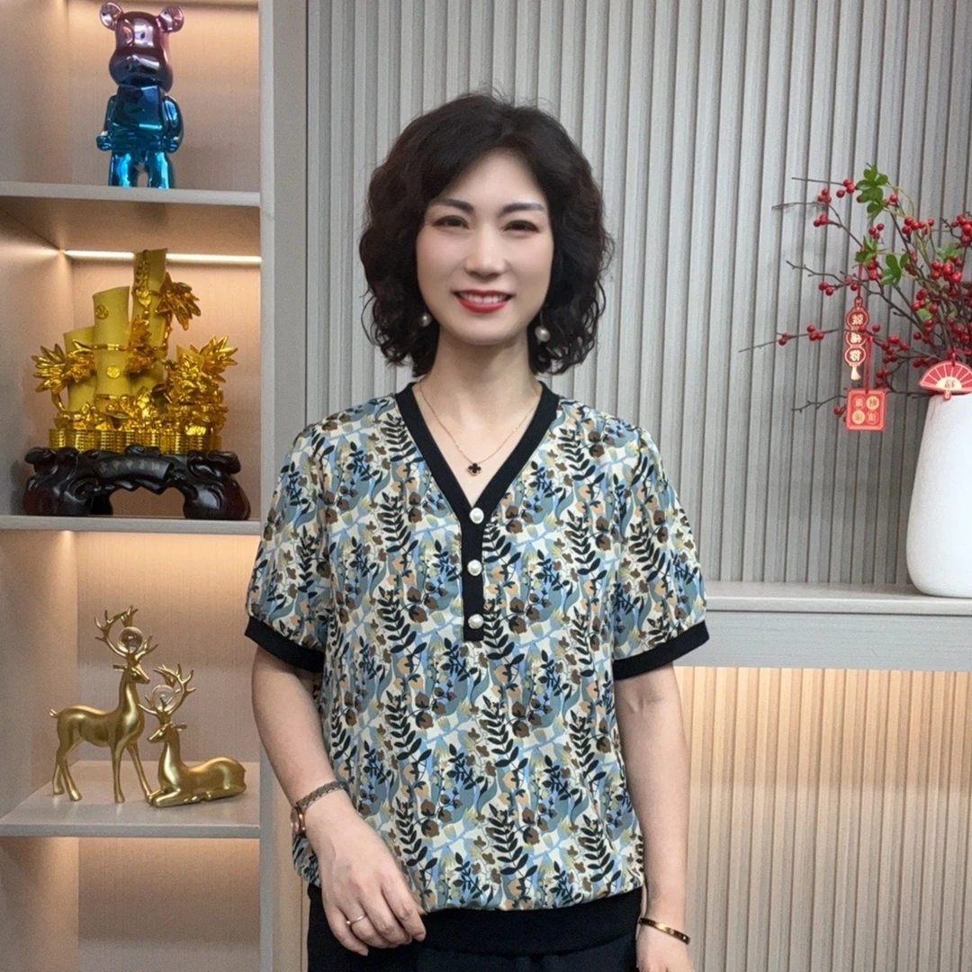 中老年女装妈妈装大码减龄百搭薄款宽松显瘦气质洋气夏季碎花时尚