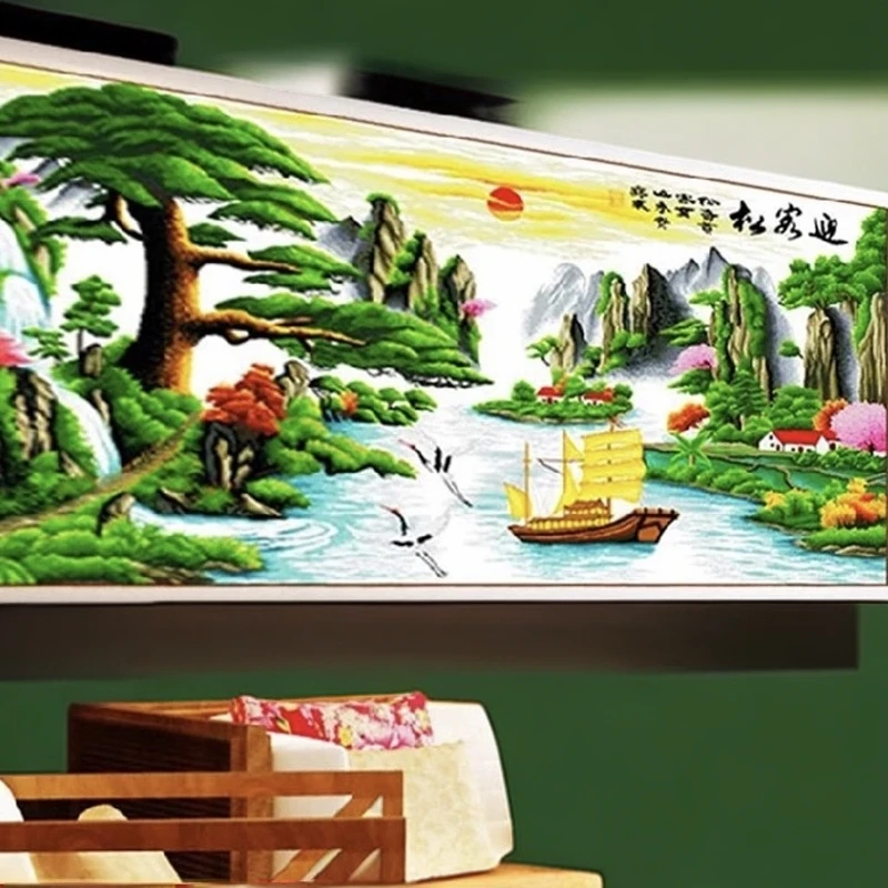 1.8米✖️80迎客松十字绣成品批发经典十字绣成品图案