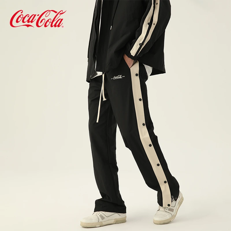 Coca-Cola/可口可乐排扣裤男阔腿潮流拼接百搭ins街头休闲裤情侣