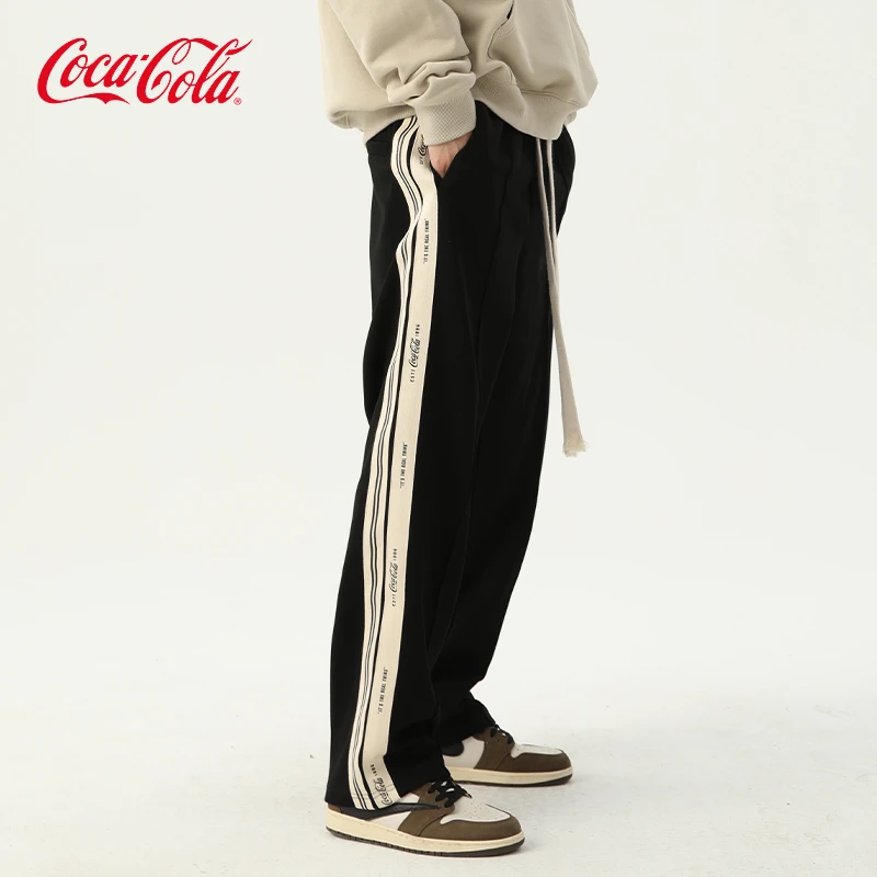 Coca-Cola/可口可乐秋季新款美式休闲裤男灰色直筒阔腿运动弯刀裤