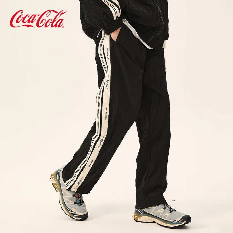 Coca-Cola/可口可乐休闲裤男褶皱梭织潮流美式春秋条纹两穿阔腿裤