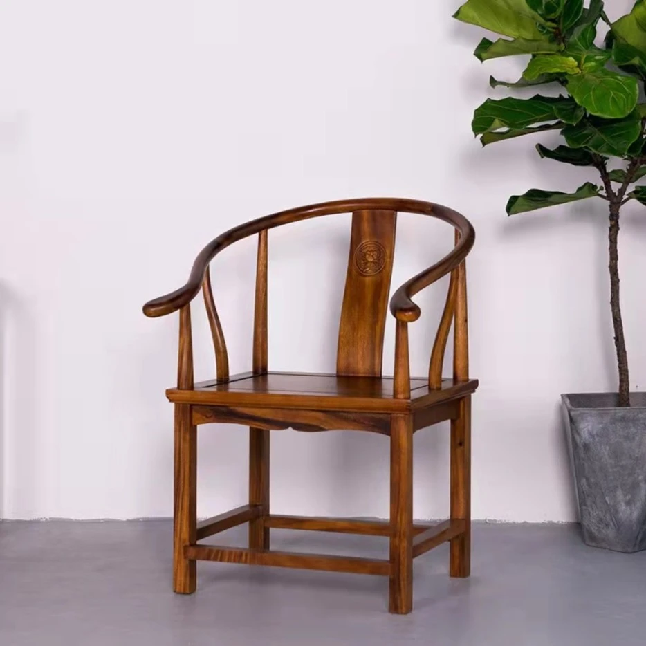 【嘉鸿兴家居】实木圈椅新中式禅意围椅太师椅靠背牛角椅椅子电脑椅
