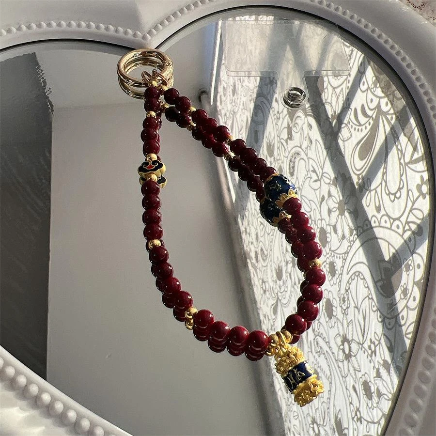 汽车钥匙挂件手机链耳机壳挂饰手工原创意女款朱砂新年礼物复古