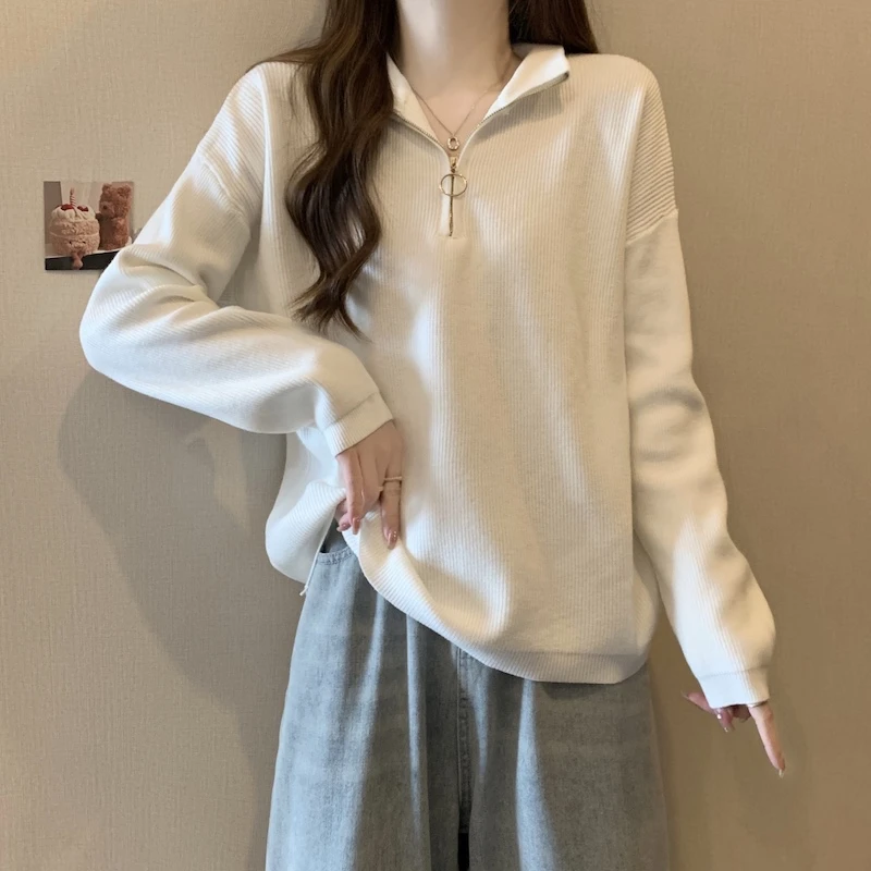 大码遮肚爆款气质长袖针织衫毛衣女休闲宽松打底衫微胖半高领上衣