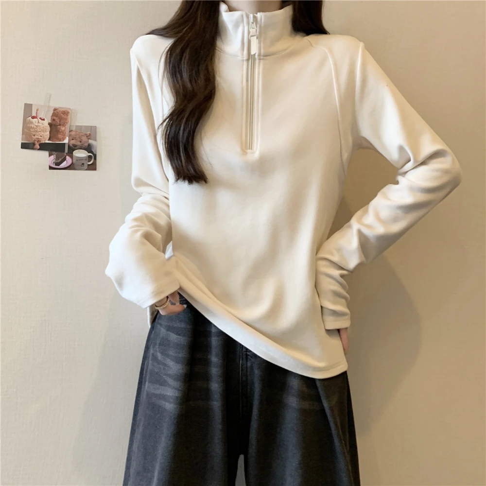 大码拉链高领加厚卫衣女秋冬内搭打底衫胖妹妹显瘦设计感短款上衣