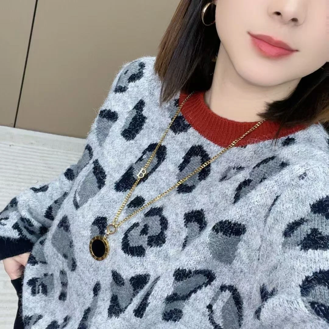 【豹纹毛衣】毛衣加厚冬款套头上衣针织女士宽松圆领打底百搭