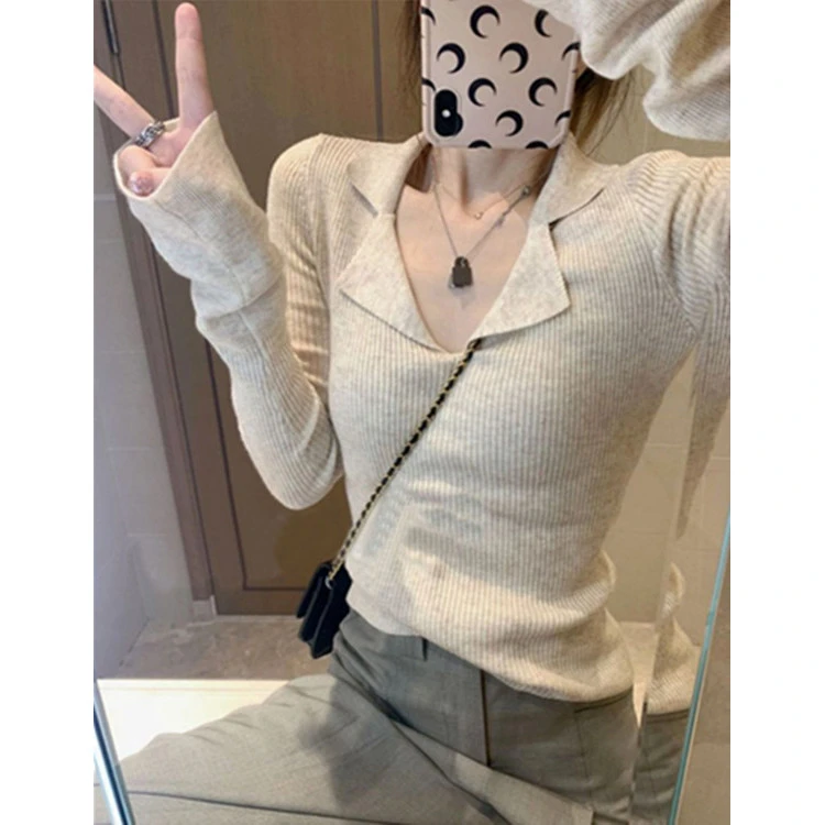 【小曹大码】韩版毛衣秋冬新款V领长袖纯色打底衫T恤-YYDM71933
