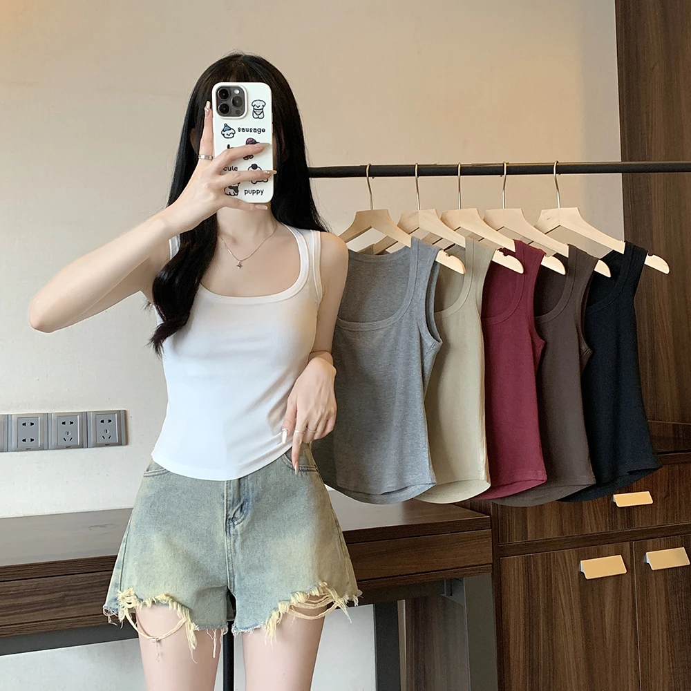 【小曹大码】简约百搭显瘦胖妹妹内搭U领纯色背心吊带-ZXJ2923