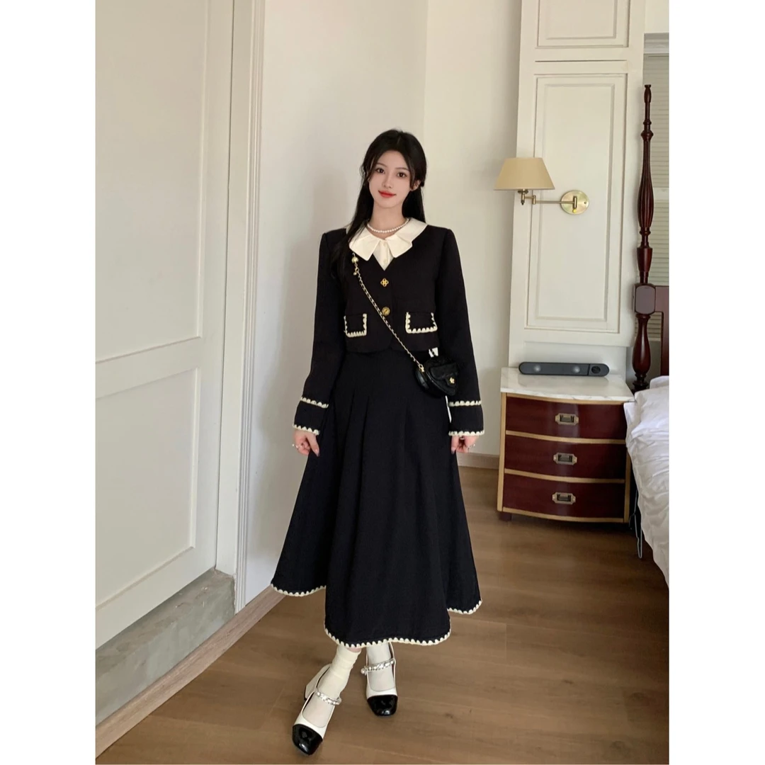 【小曹大码】高级感假两件拼接小香风外套+长款半裙两件套-LK2759