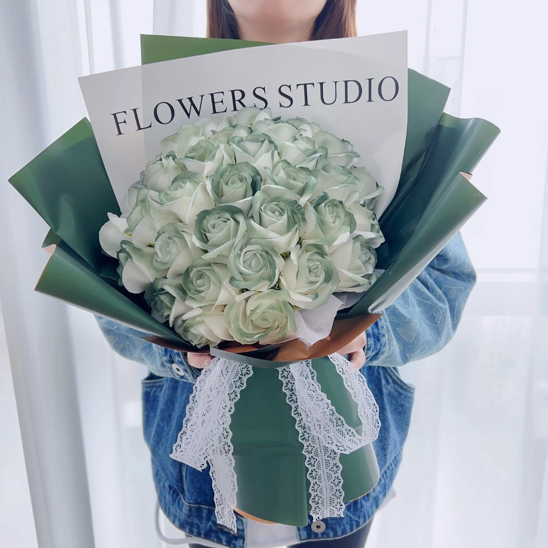 苏格兰绿复古玫瑰花束DIY自制材料生日送女友闺蜜情人节七夕礼物