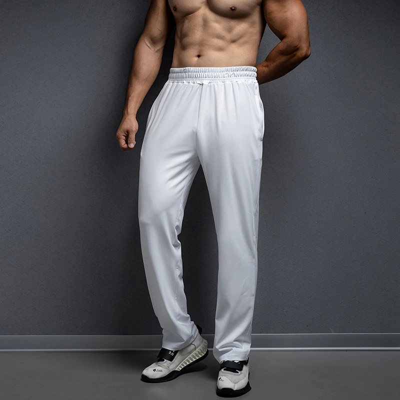 纯色速干运动长裤男士薄款冰丝直筒户外跑步弹力透气训练健身裤子