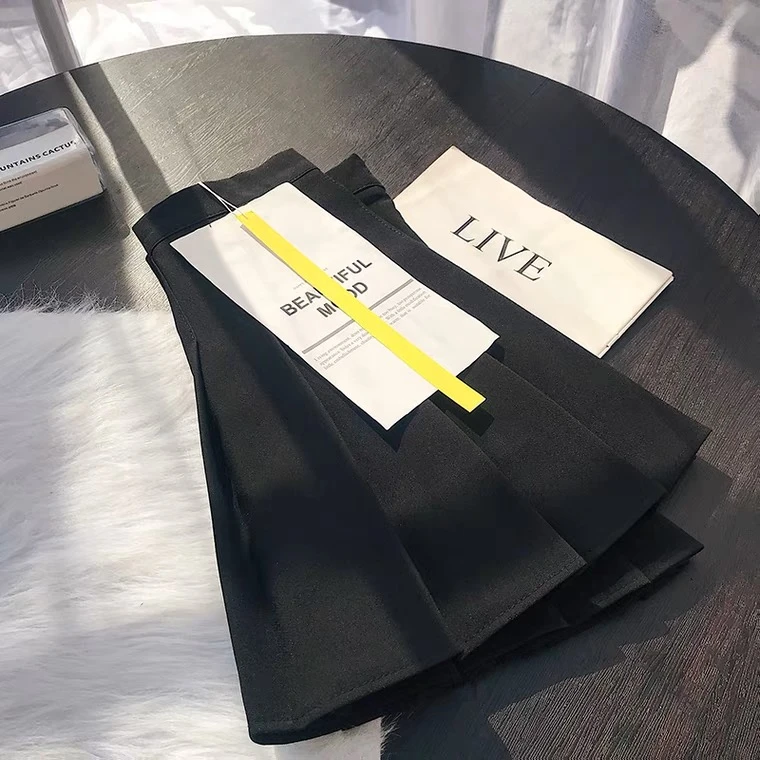 黑色百褶裙女春夏高腰遮胯a字裙显瘦短裙韩版学生半身裙裙子裙裤