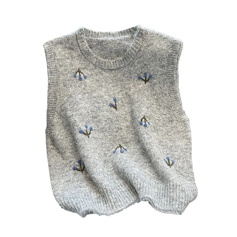 自留款推荐~2025春新款叠穿刺绣针织马甲女圆领背心无袖坎肩毛衣