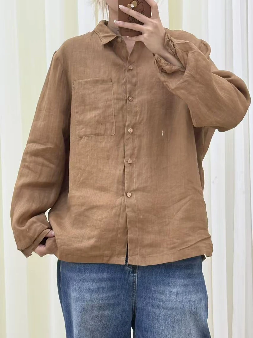 【云目悠悠】苎麻秋季时尚休闲女士显瘦薄款长袖衬衫-20241080