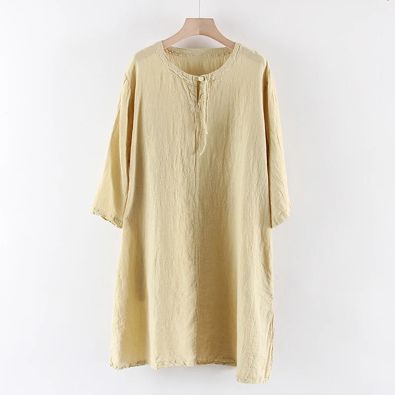 【云目悠悠】原创汉麻时尚休闲盘扣纯色宽松设计中长款衬衫2024413