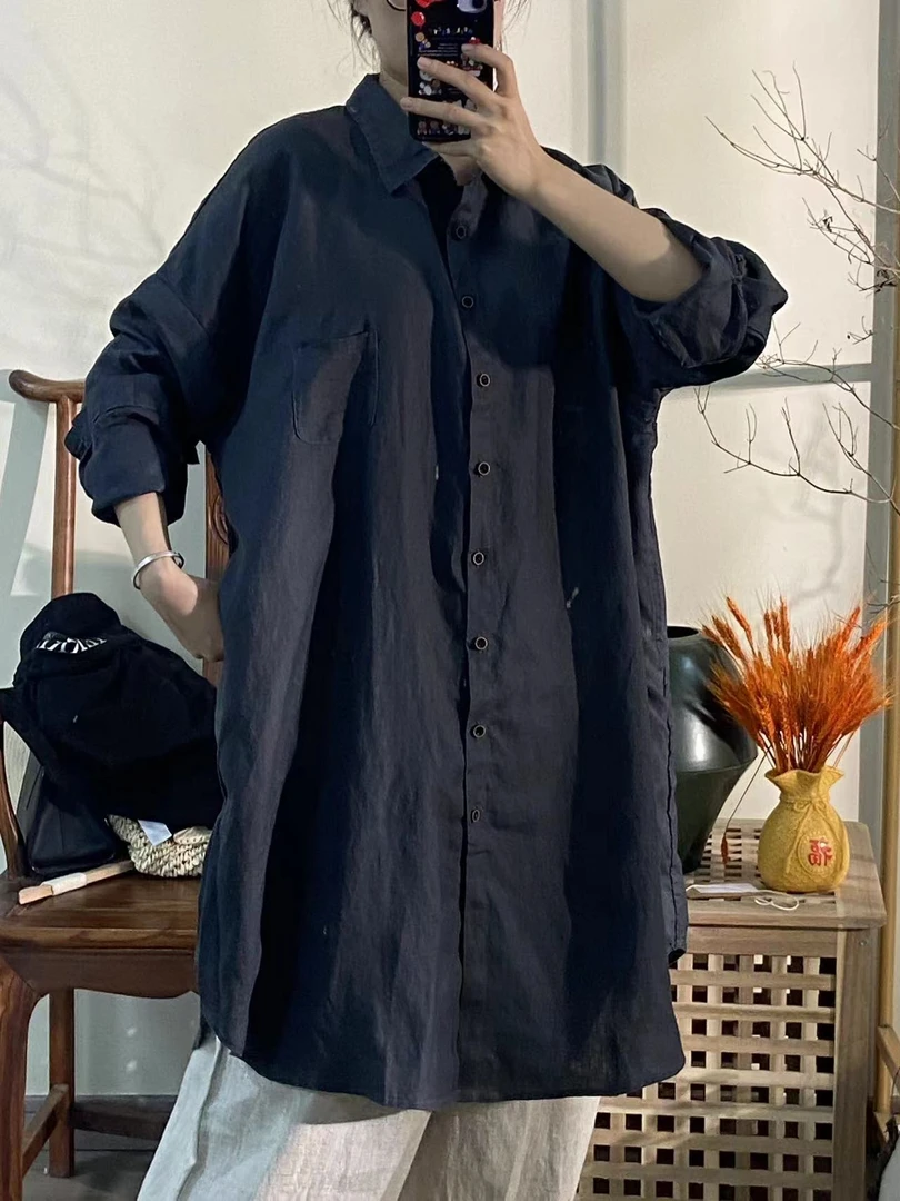 【云目悠悠】汉麻秋季时尚休闲女士显瘦舒适中长款开衫-2024827