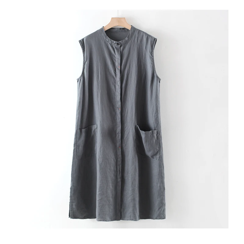 【云目悠悠】重磅汉麻时尚休闲百搭无袖气质连衣长裙-2024683