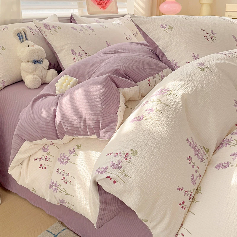 2024新款泡泡纱网红款四件套床上用品加厚磨毛床单被套床笠三件套