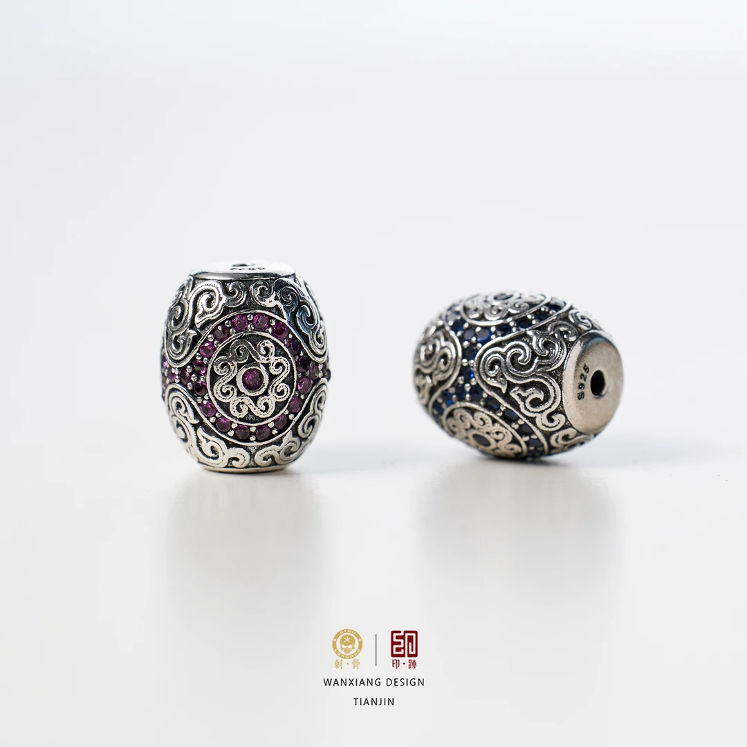 925银银制品 万象出品36 达洛花珠顶珠银版（一单一个）12.2mm*10mm
