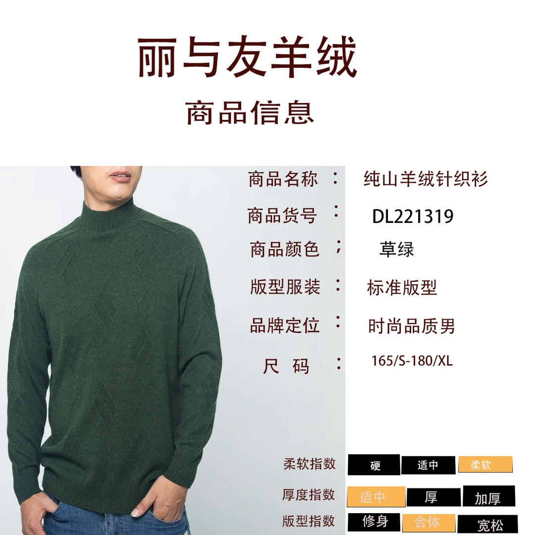 丽与友2023秋冬男士单层半高领纯山羊绒马鞍肩时尚保暖针织衫毛衣