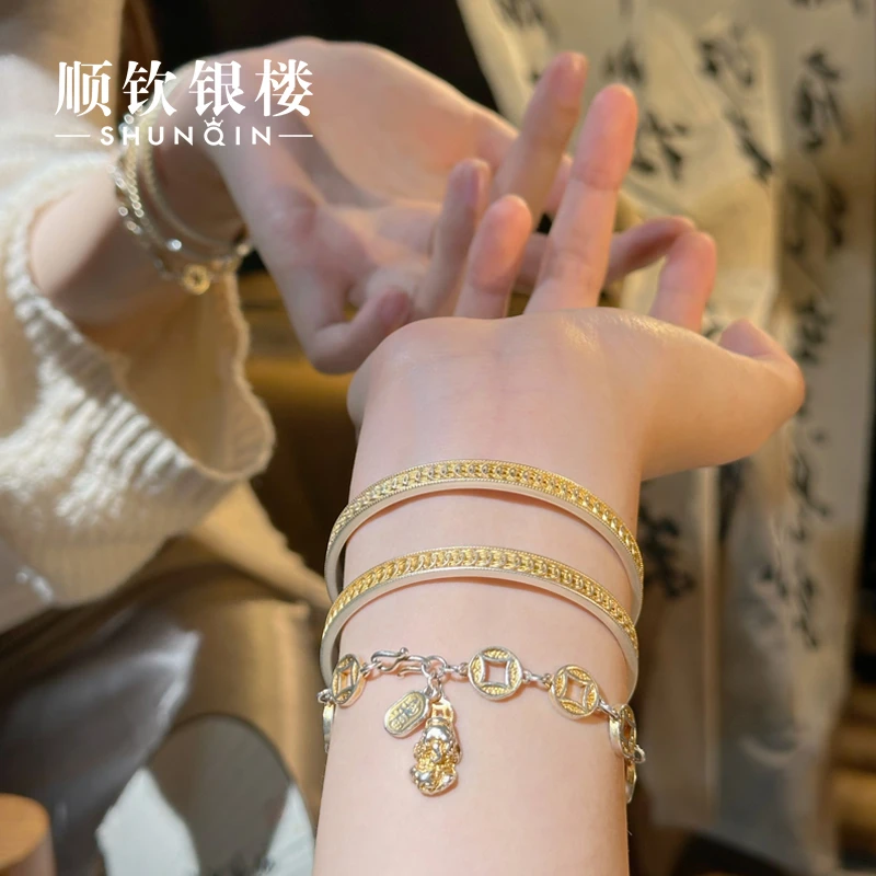顺钦银楼 足银手镯  【满财手镯】足银999.9钱币轻奢气质古风银手镯