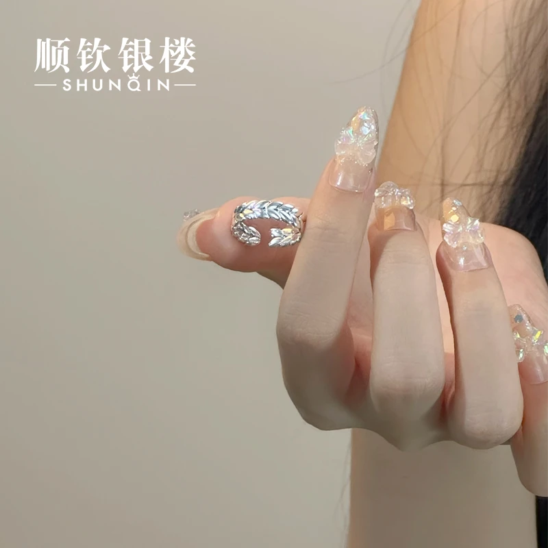 顺钦银楼 足银戒指 【麦枝戒指】足银999戒指麦穗时尚百搭精致简约