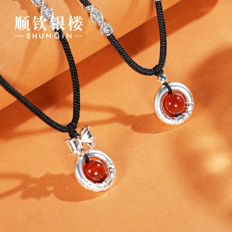 顺钦银楼 吊坠足银 足银999相思项链秋冬搭配小众高级银项链挂坠