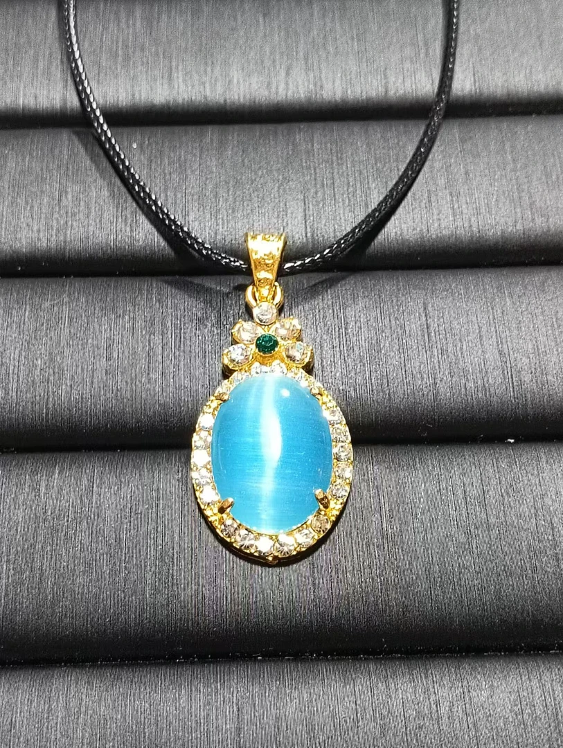 人鱼之泪海洋之心猫眼时尚J221气质蓝色蓝色精致百搭镶嵌椭圆