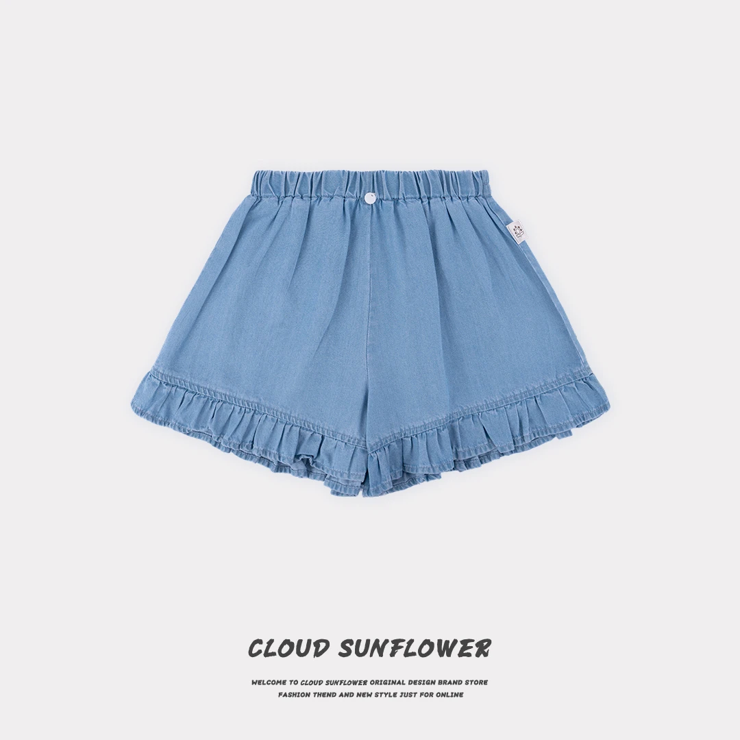 【云朵小葵】女童夏季休闲百搭一粒扣捏褶荷叶花边短裤28169