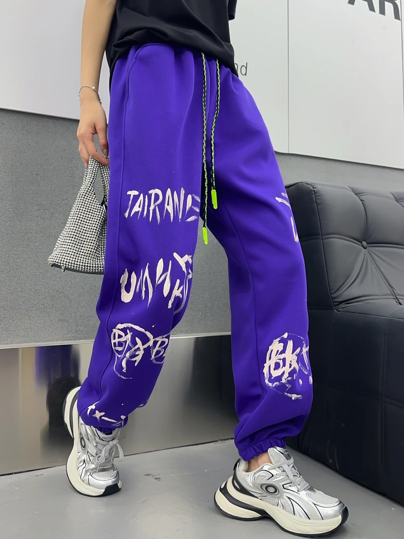春季涂鸦字母星星休闲运动长裤