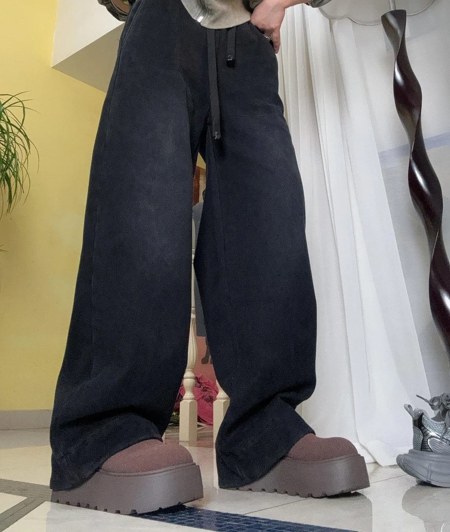 冬季加绒加厚牛仔棉个性百搭直筒休闲裤9838