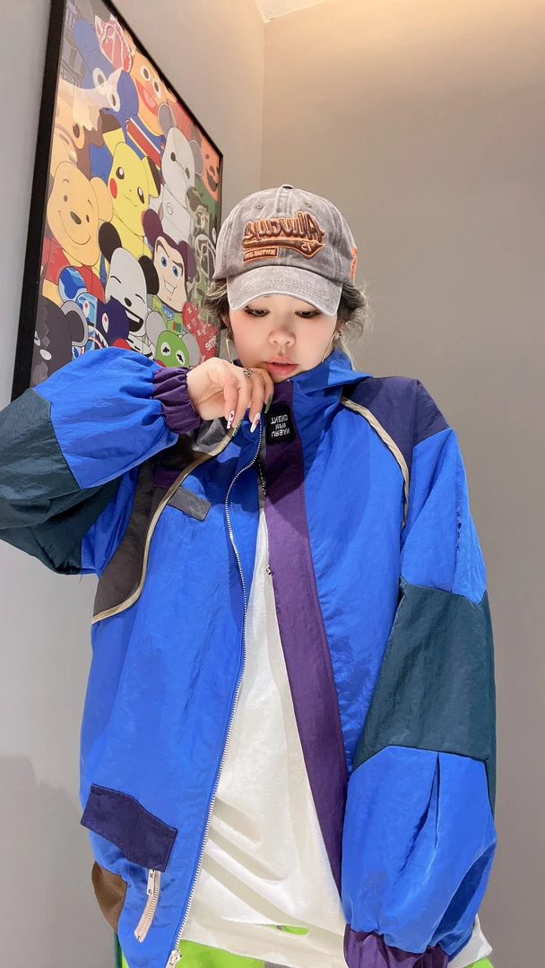 春季韩版宽松风衣洋气休闲拼接连帽外套3116